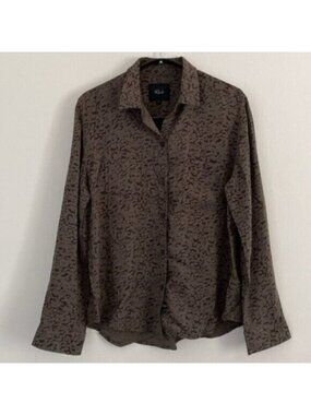 Rails Button Up Shirt Top Olive Green Black Print Abstract Long Sleeve Sz Small